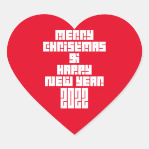 Merry Christmas And Happy New Year 2022 Heart Sticker