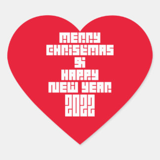 Merry Christmas And Happy New Year 2022 Heart Sticker