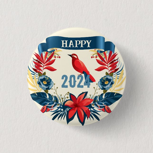 Merry Christmas and Happy New Year! 2024 Red Bird 3 Cm Round Badge (Front)