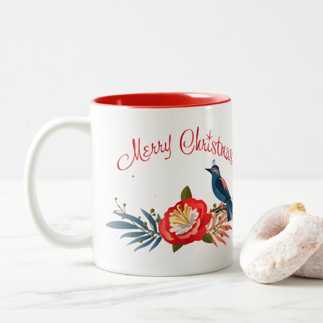 Merry Christmas and Happy New Year! 2025 Blue Bird Two-Tone Coffee Mug (With Donut)