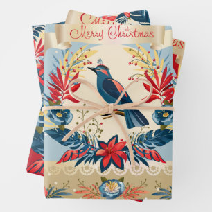 Merry Christmas and Happy New Year! 2026 Blue Bird Wrapping Paper Sheet