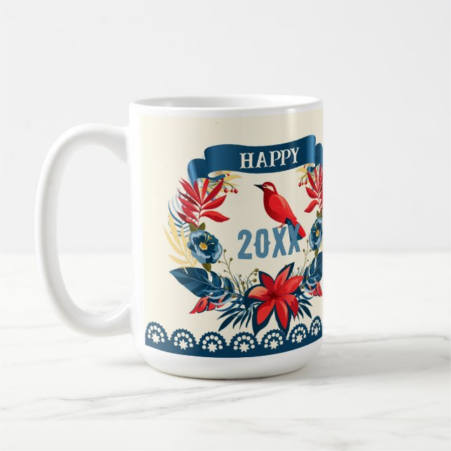 Merry Christmas and Happy New Year! 20XX Red Bird Coffee Mug (Left)