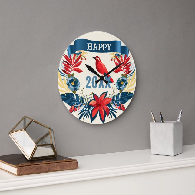 Merry Christmas and Happy New Year! 20XX Red Bird Large Clock (Office)