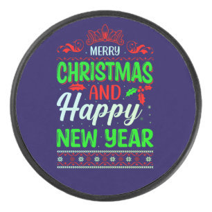 Merry Christmas And Happy New Year-61064 Hockey Puck