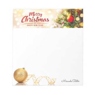 Merry Christmas and Happy New Year and Gold Ball Notepad