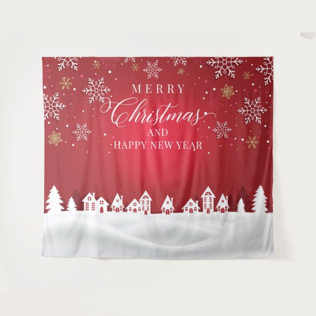 Merry Christmas and Happy New Year backdrop  Tapestry (Front (Horizontal))