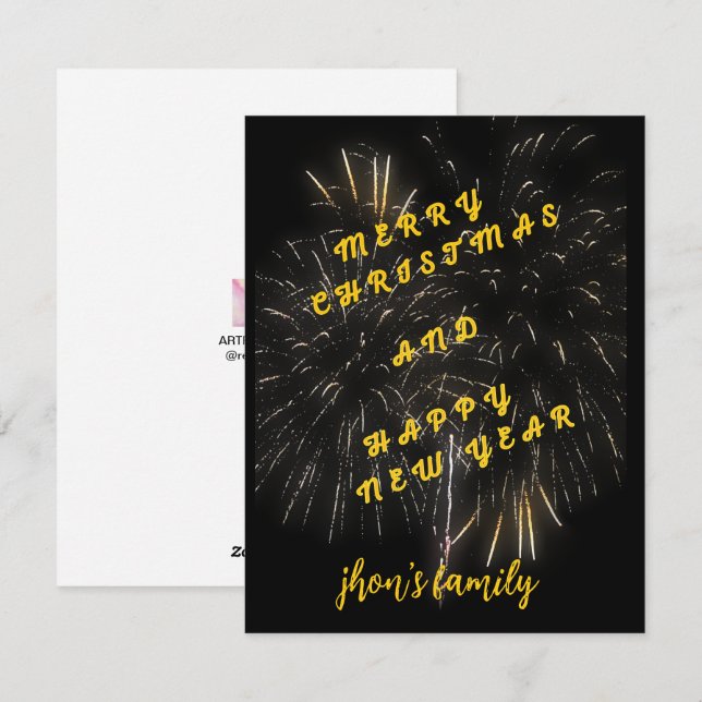 merry christmas and happy new year black and gold  holiday card (Front/Back)