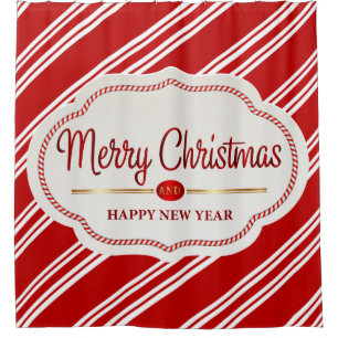 Merry Christmas And Happy New Year Candy Cane Shower Curtain