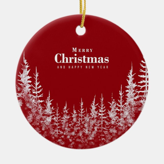 Merry Christmas and Happy New year card Ceramic Tree Decoration (Front)
