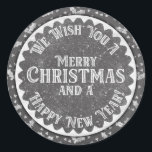 Merry Christmas and Happy New Year Chalkboard Classic Round Sticker<br><div class="desc">Fun and festive sticker for the holiday season perfect for decorating cards,  envelopes and packages.</div>