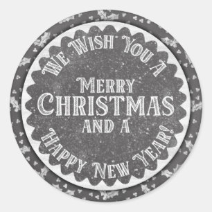 Merry Christmas and Happy New Year Chalkboard Classic Round Sticker