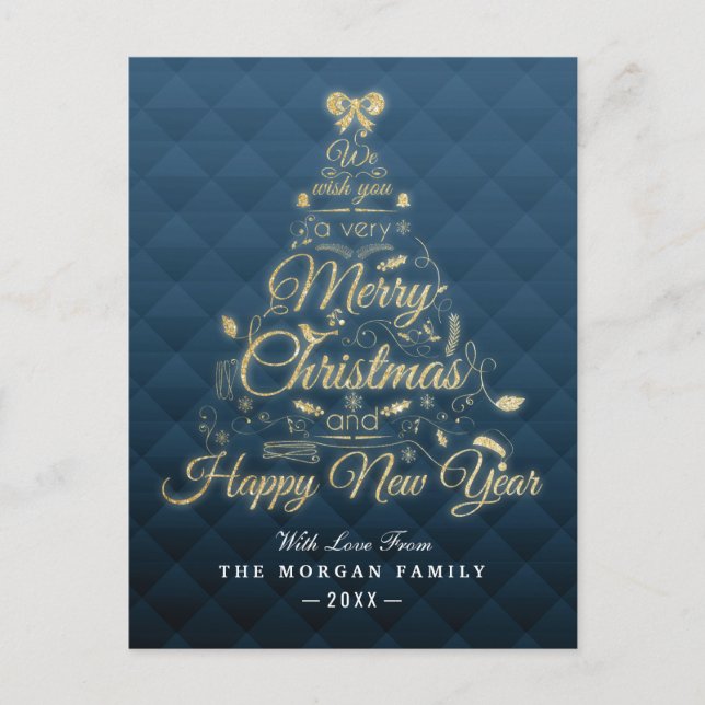 Merry Christmas and Happy New Year Christmas Tree Holiday Postcard (Front)