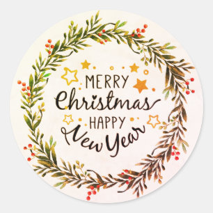 Merry Christmas and Happy New Year Classic Round Sticker