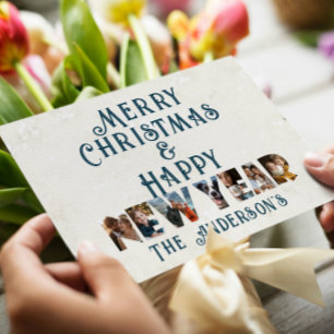 Merry Christmas And Happy New Year Collage Photo Holiday Card
