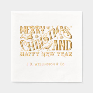 Merry Christmas and Happy New Year Company Name Foil Napkins