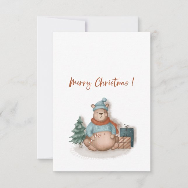 Merry Christmas and happy new year cute bear Thank You Card (Front)