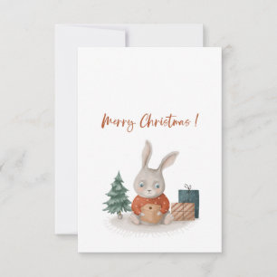 Merry Christmas and happy new year cute bunny Thank You Card