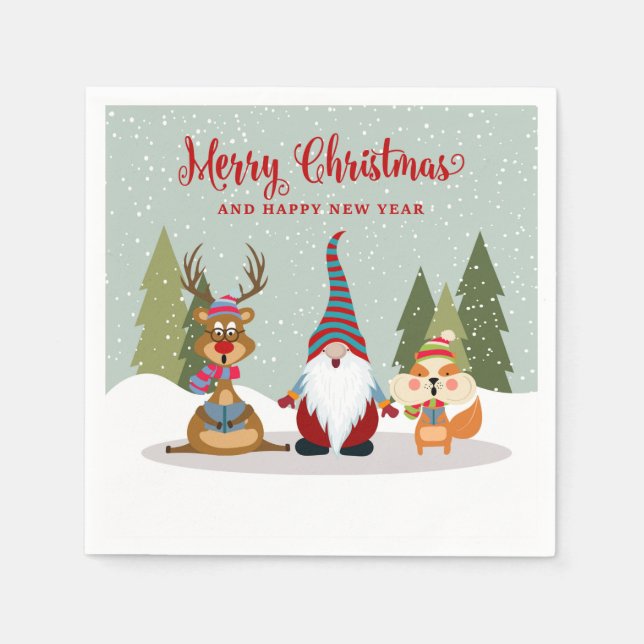 Merry Christmas and Happy New Year Gnome Napkin (Front)