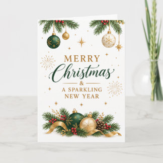 Merry Christmas and Happy New Year Gold Evergreen  Card