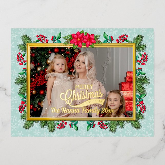 Merry Christmas and Happy New Year Gold Frame Foil Holiday Postcard (Front)