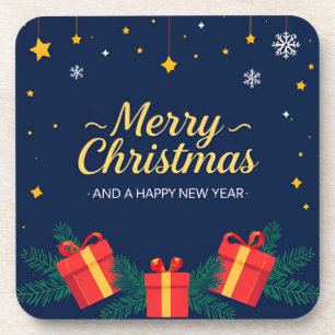 Merry Christmas and Happy New Year Greeting Coaster