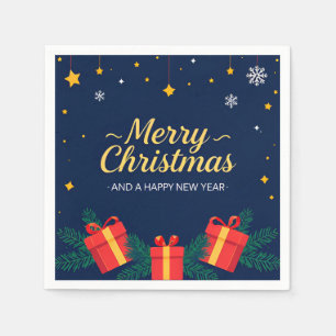 Merry Christmas and Happy New Year Greeting Napkin
