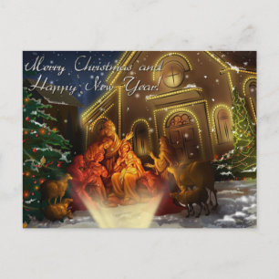merry christmas and happy new year holiday postcard