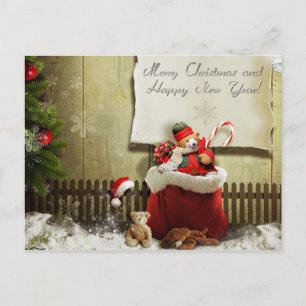 merry christmas and happy new year holiday postcard
