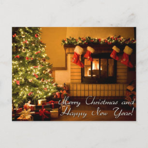 merry christmas and happy new year holiday postcard
