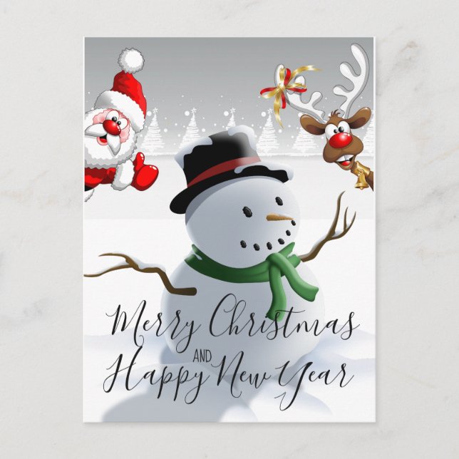 Merry Christmas and Happy New Year Holiday Postcard (Front)