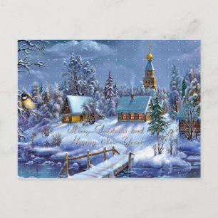 merry christmas and happy new year holiday postcard