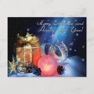 merry christmas and happy new year holiday postcard
