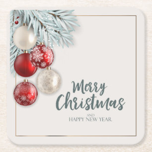 Merry Christmas and Happy New Year Holiday Square Paper Coaster
