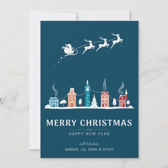 Merry Christmas and Happy New Year in Town Holiday Card (Front)