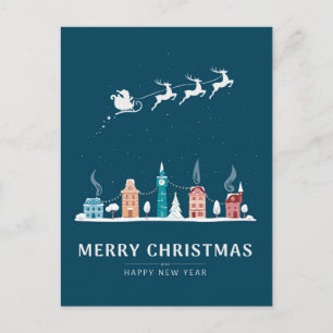 Merry Christmas and Happy New Year in Town Holiday Postcard