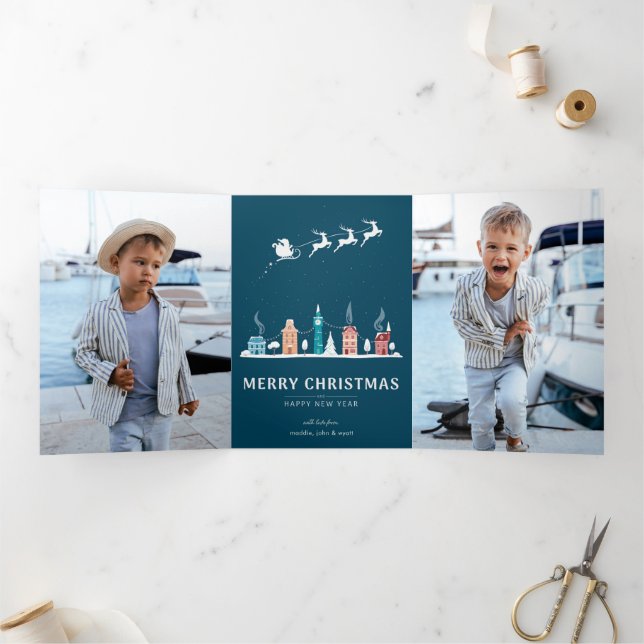 Merry Christmas and Happy New Year in Town Tri-Fold Holiday Card (Inside)