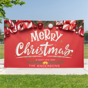 Merry Christmas and Happy New Year Large Outdoor Banner