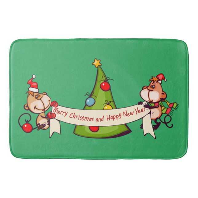 Merry Christmas And Happy New Year Monkeys Bath Mat (Front)