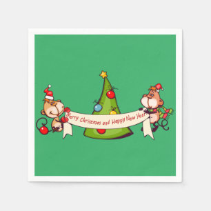 Merry Christmas And Happy New Year Monkeys Napkin