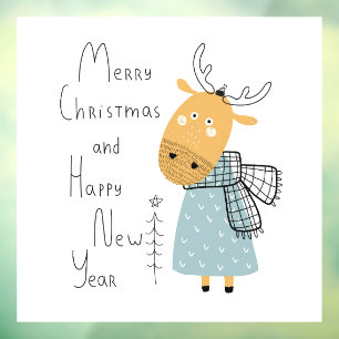 Merry Christmas and Happy New Year Moose Window Cling