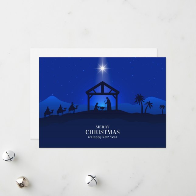 Merry Christmas and Happy New Year Nativity Scene Holiday Card (Front/Back In Situ)