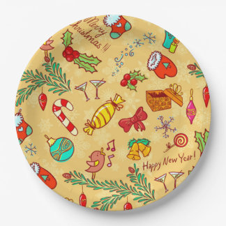 Merry Christmas And Happy New Year Paper Plate