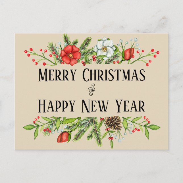Merry Christmas and Happy New Year Personalised Postcard (Front)