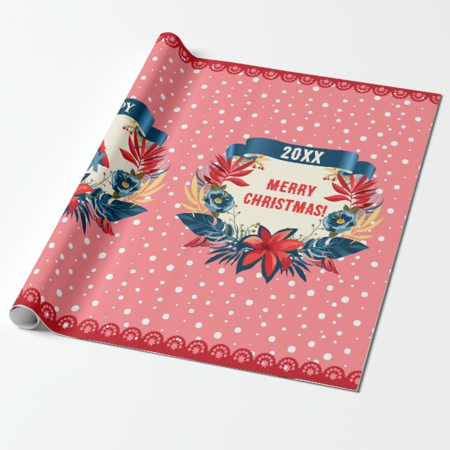 Merry Christmas and Happy New Year! Red Bird Wrapping Paper (Unrolled)