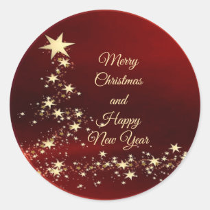 Merry Christmas and Happy New Year red Classic Round Sticker