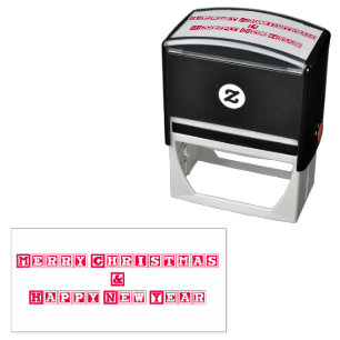 Merry Christmas and Happy New Year Red Text Blocks Self-inking Stamp