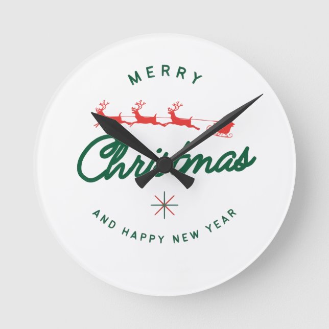 Merry Christmas and happy New Year  Round Clock (Front)