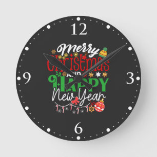 Merry Christmas And Happy New Year Round Clock