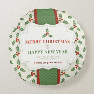 Merry Christmas and Happy New Year Round Cushion