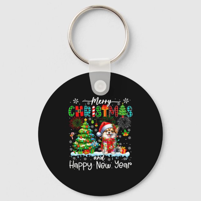 Merry Christmas And Happy New Year Santa Chihuahua Key Ring (Front)
